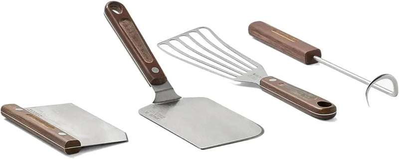 4-piece frying pan set - includes frying pan spatula, workbench scraper, fish spatula and pigtail flipper - brown linen micro-carbon fiber handle D8