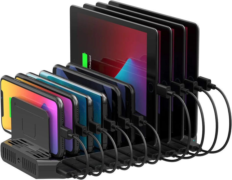A charging interface station with 10 USB fast charging ports and adjustable partitions, suitable for charging multiple devices such as iPads, iPhones, tablets and mobile phones - 5-piece set, black N2