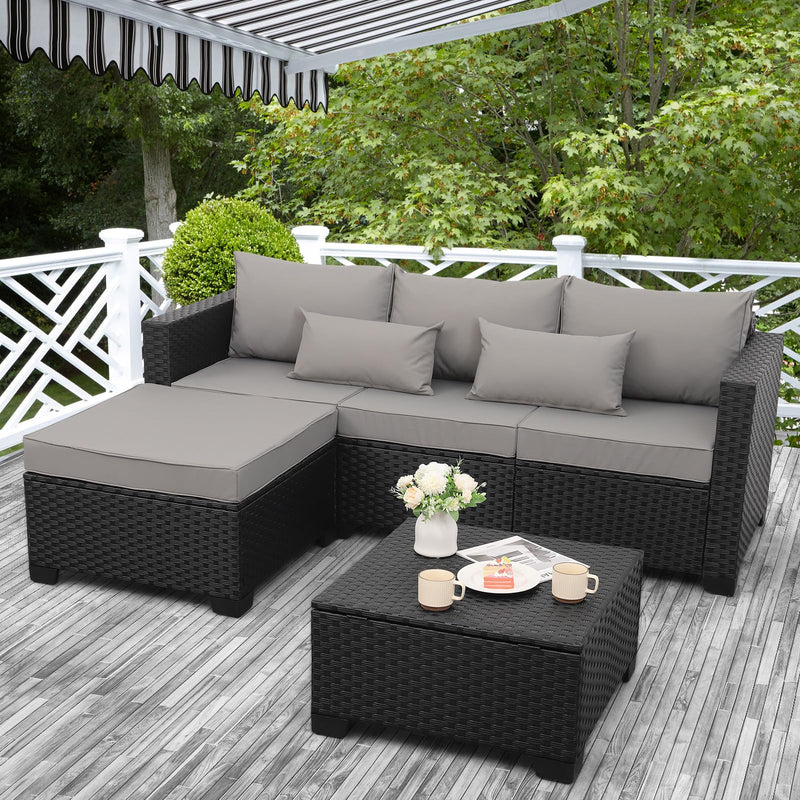 3 Pieces Patio Furniture Set with Ottoman and Outdoor Storage Table T2