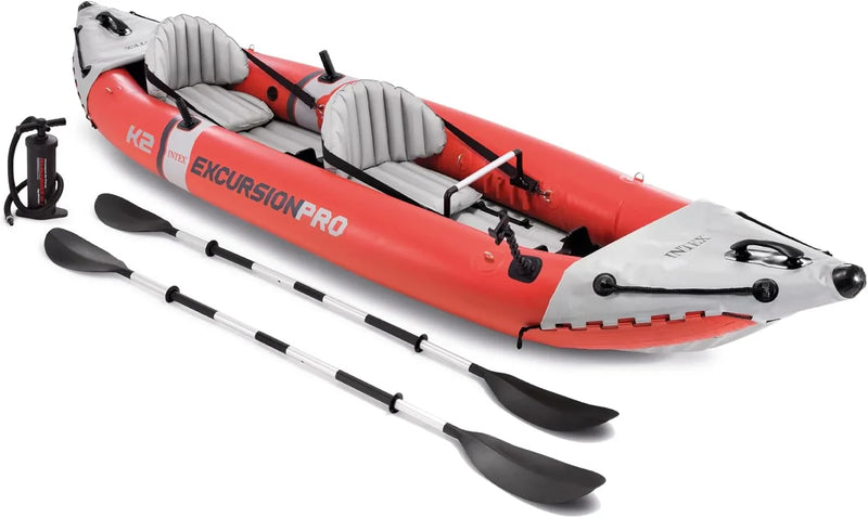 68309EP Excursion Pro K2 Inflatable Kayak Set: Includes Deluxe 86in Kayak Paddles and High-Output Pump – SuperTough PVC – Adjustable Bucket Seat – 2-Person – 400lb Weight Capacity R5
