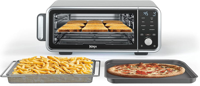 Toaster oven, air fryer, thermometer, toaster-air fryer combo, stainless steel material, quick cooking, french fries, frozen food, air frying, dehydrating, heating, 13 functions, less oil usage, flip-type oven N8