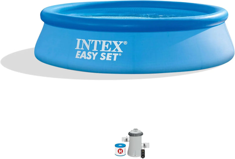 28167EH Easy Set Inflatable Swimming Pool Set: 15ft x 48in – Includes 1000 GPH Cartridge Filter Pump – Removable Ladder – Pool Cover – Ground Cloth O1