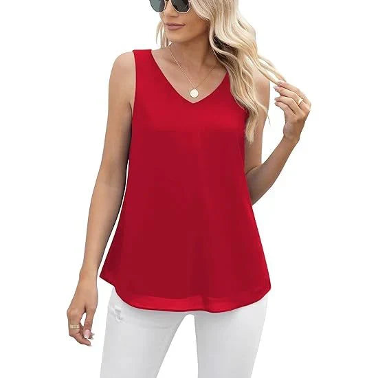 Women's Summer Sleeveless Chiffon Casual Tops S5