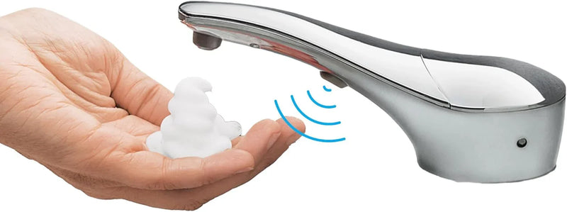 Automatic liquid soap dispenser, with a top-mounted contactless soap nozzle, capacity 34 ounces (1.0 liters), can be placed on the countertop of a public restroom, installation diameter 1-3/8 inches, chrome surface treatment. N3