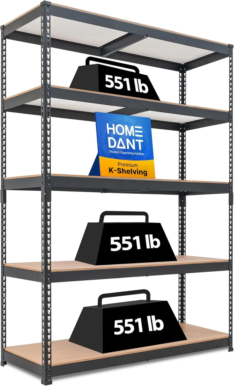 5 Layered laminated boltless heavy-duty vehicle storage adjustable wide-size metal shelf unit utility rack shelving storage multi-functional shelf shed storage area 47.7 inches wide x 18.2 inches deep x 71.3 inches high Black D5