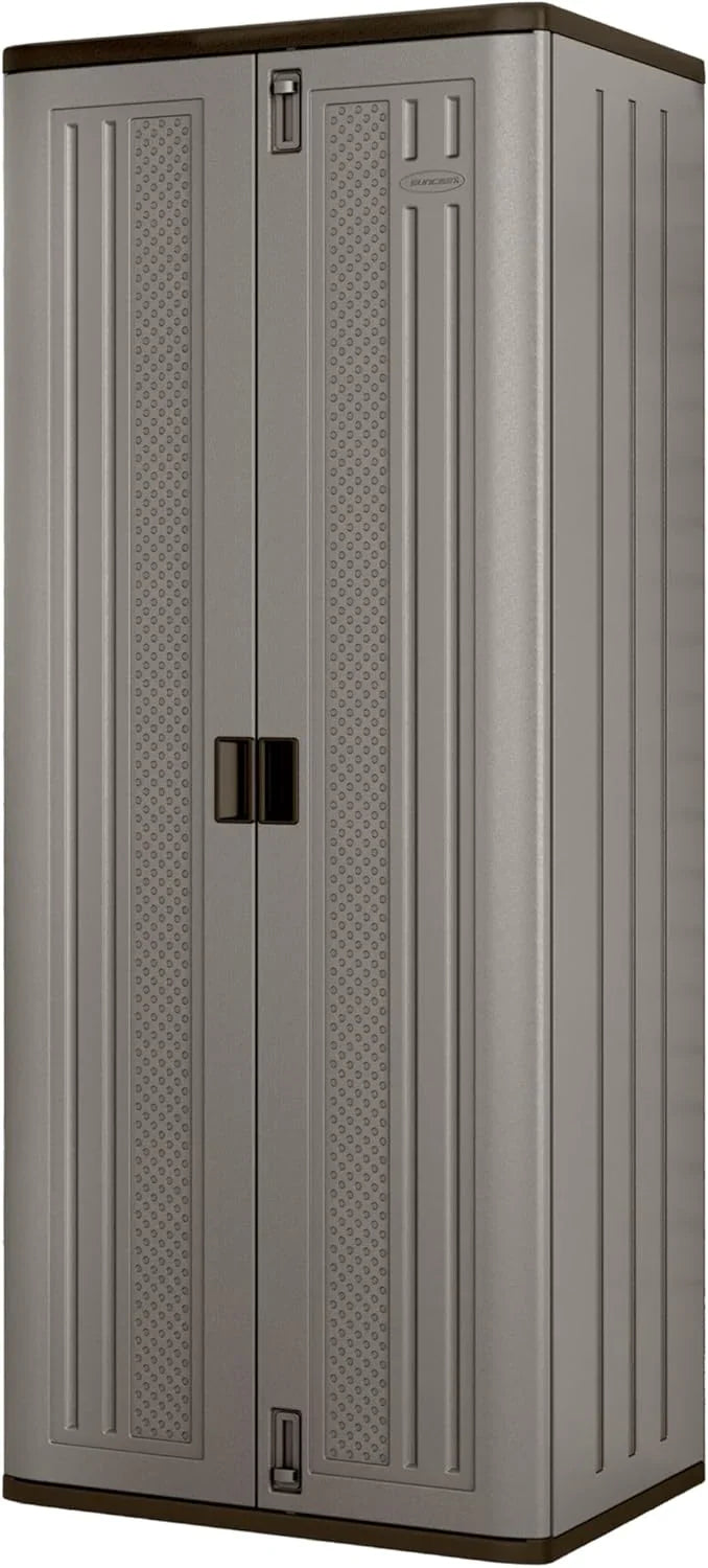 72-Inch Platinum Resin Storage Cabinet with Durable Double-Wall Construction, and Metal-Reinforced Shelves for Basement, Utility Room and Garage Storage, Platinum, Made in the USA U0