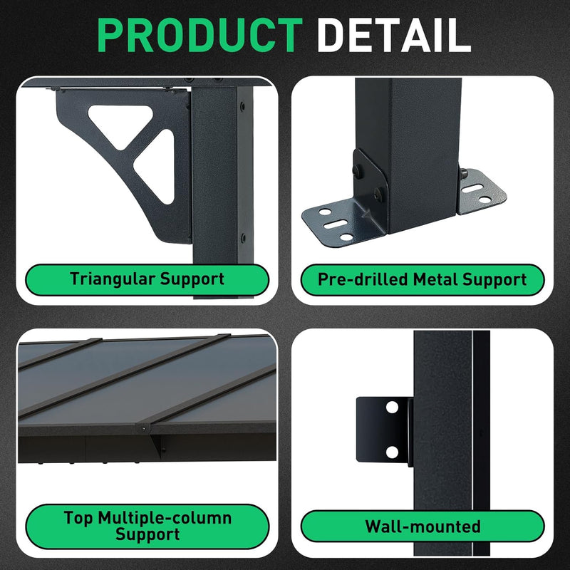 10' x 12' Gazebo for Patio, Gazebo Pergola with Sloped Roof, Large Wall-Mounted Heavy Duty Awnings, for Backyard, Deck, Patio V5