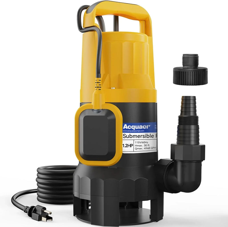 3/4HP Submersible Sewage Effluent Pump, Cast Iron, 115V 6400 GPH Automatic Tethered Float Switch, Sump Pump for Sump Basin, Basement, Residential Sewage, 2'' NPT Discharge P7