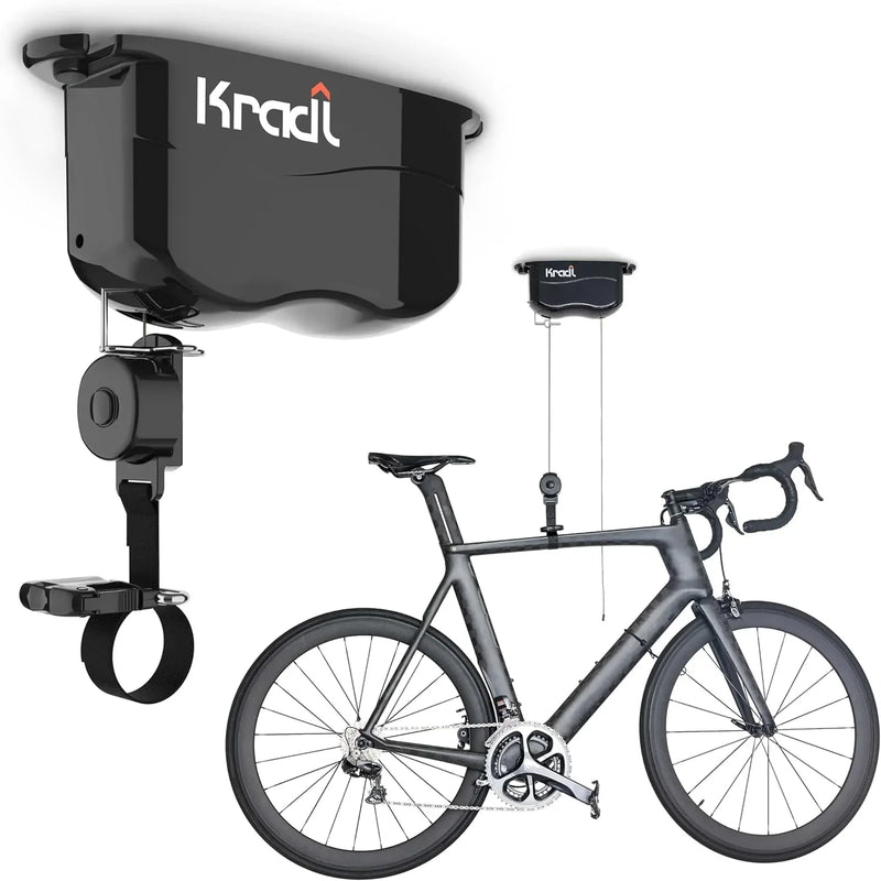 Wall-mounted bicycle lifting frame and storage rack. A bicycle storage and lifting frame that does not require electricity, nor clumsy ropes or pulleys. O8