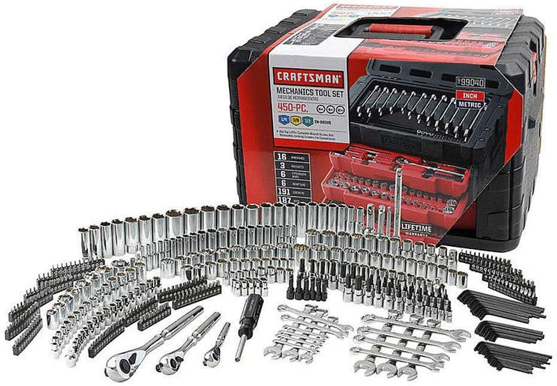 450-Piece Mechanics Tool Set, Ratchet Socket Hand Wrench Toolset F1