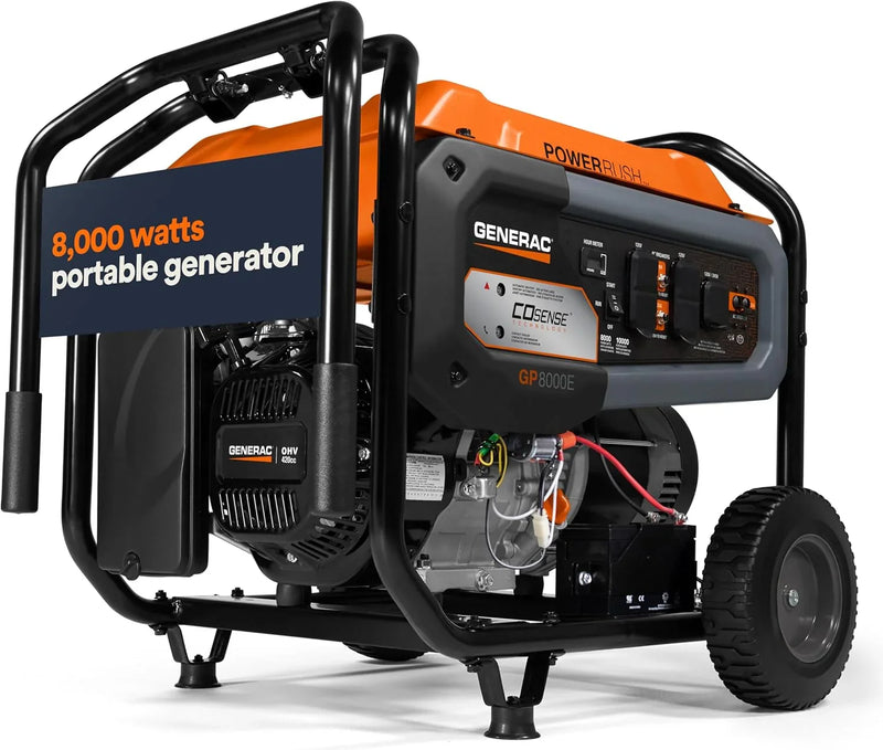 8,000-Watt Gas-Powered Portable Generator - Electric Start with COsense - PowerRush Advanced Technology - Reliable Power for Emergencies, Recreation, Home - 49 State Compliant - Orange/Black L7