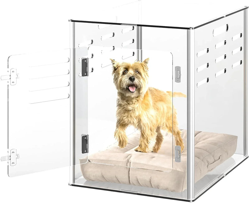 Acrylic dog cage - Clear and transparent dog house - Indoor lockable - High-intensity ventilation dog house - Suitable for small to medium-sized dogs (weighing no more than 45 pounds) - Fashionable transparent dog house cage, 30 inches long, 20 inche G9