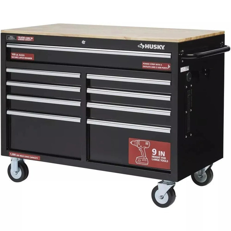 46 in. W x 24 in. D 9-Drawer Gloss Black Deep Tool Chest Mobile Workbench S6