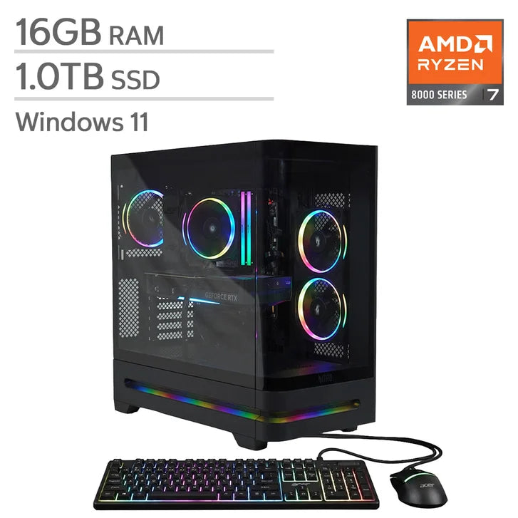 Acer Nitro 85 Gaming Desktop, AMD Ryzen 7 8700F - 16GB RAM, 1 TB SSD, NVIDIA GeForce RTX 5060 G8