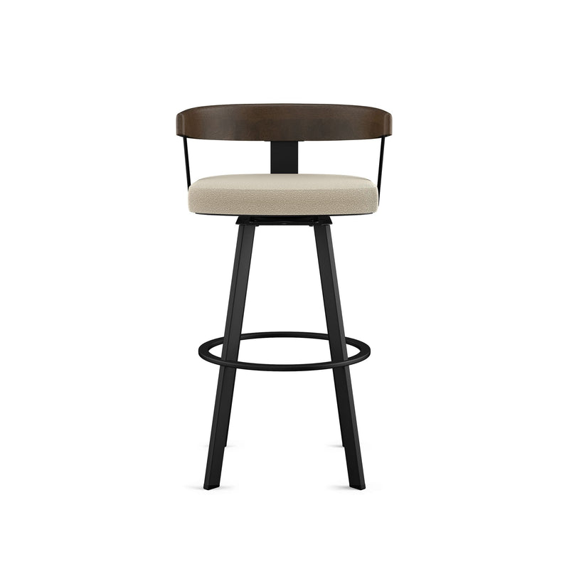 Amisco Lars Wood Swivel Bar Stool with Backrest, Black Frame, 30-in E3
