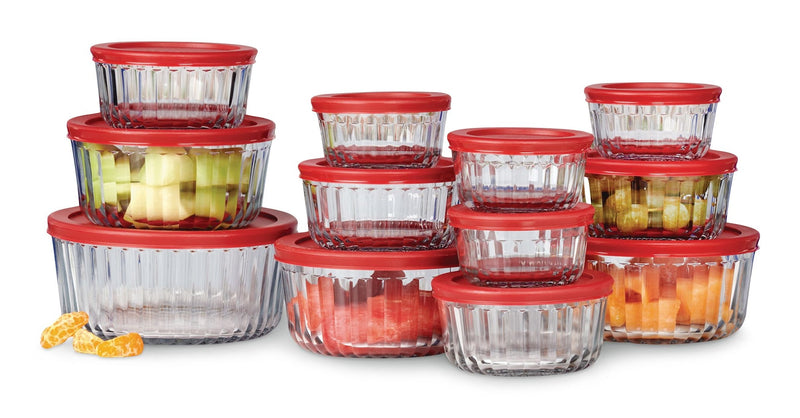 Anchor Hocking Fluted Glass Food Storage Set with Lids, 12 Count C7