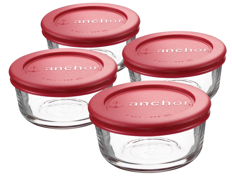 Anchor Hocking Glass Round Storage Containers with Lids, 4 Count D7
