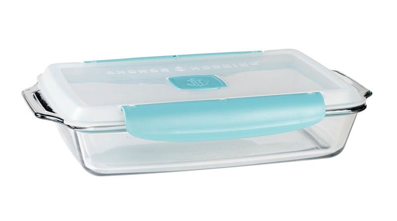 Anchor Hocking Rectangular Glass Bakeware Container with TrueLock Vented Locking Lid, 3-qt A3