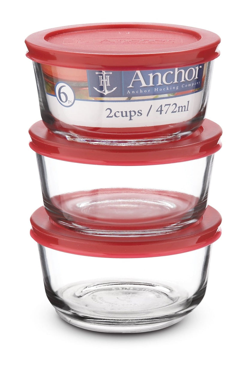 Anchor Hocking Round Glass Storage Container Set with Lids, 3 Count D3