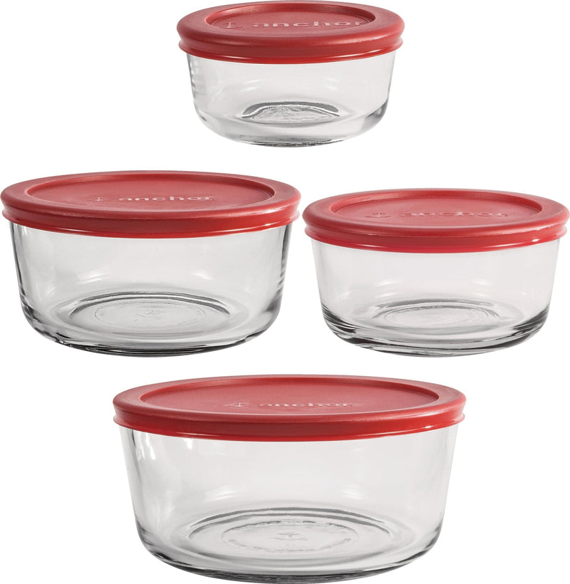 Anchor Hocking Round Glass Storage Set with Lids, Assorted Sizes, 4 Count Y1