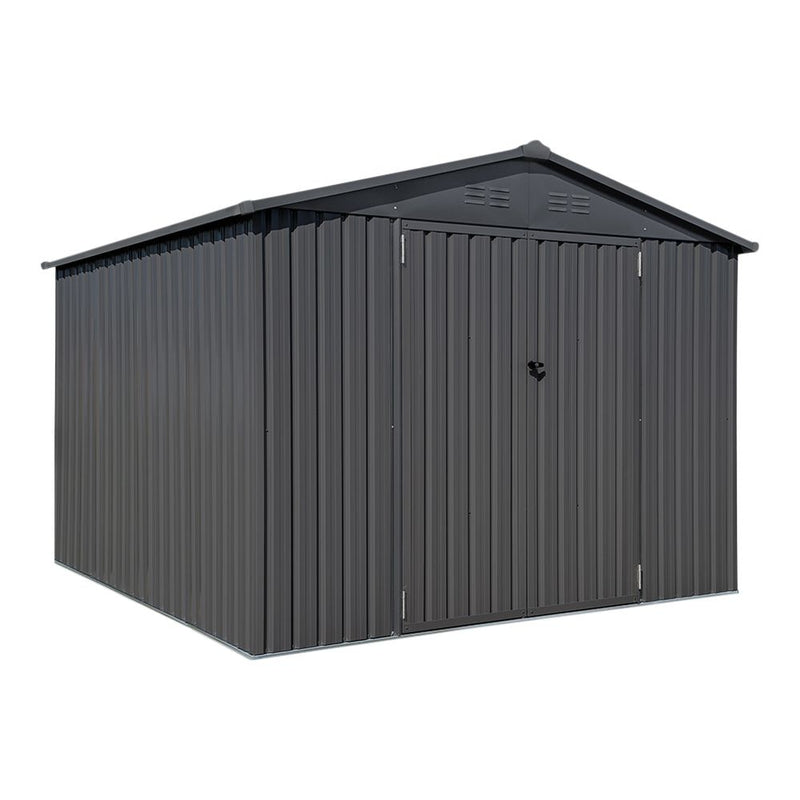 Arrow Double Swing Door Outdoor Metal Storage Shed with Sloped Roof, Charcoal, 10-ft x 10-ft S6