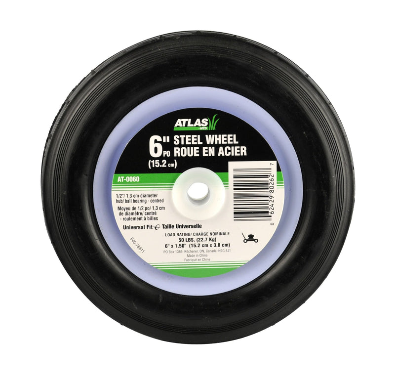 Atlas Steel Mower Wheel with Ball Bearings, 6-in O0
