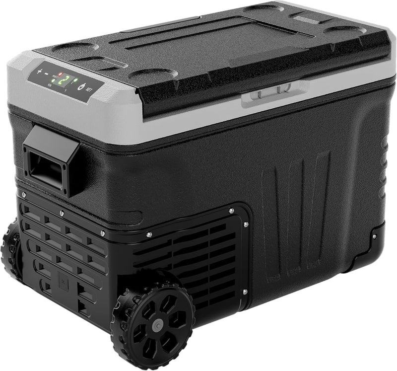 12 Volt Refrigerator, 37QT(35L) Electric Cooler, Portable Freezer 12V/24V DC 110-240V AC, 12V Fridge -4℉~68℉, 12V Cooler with Wheels & 2 Baskets for Travel, Truck, Boat, Camping T5