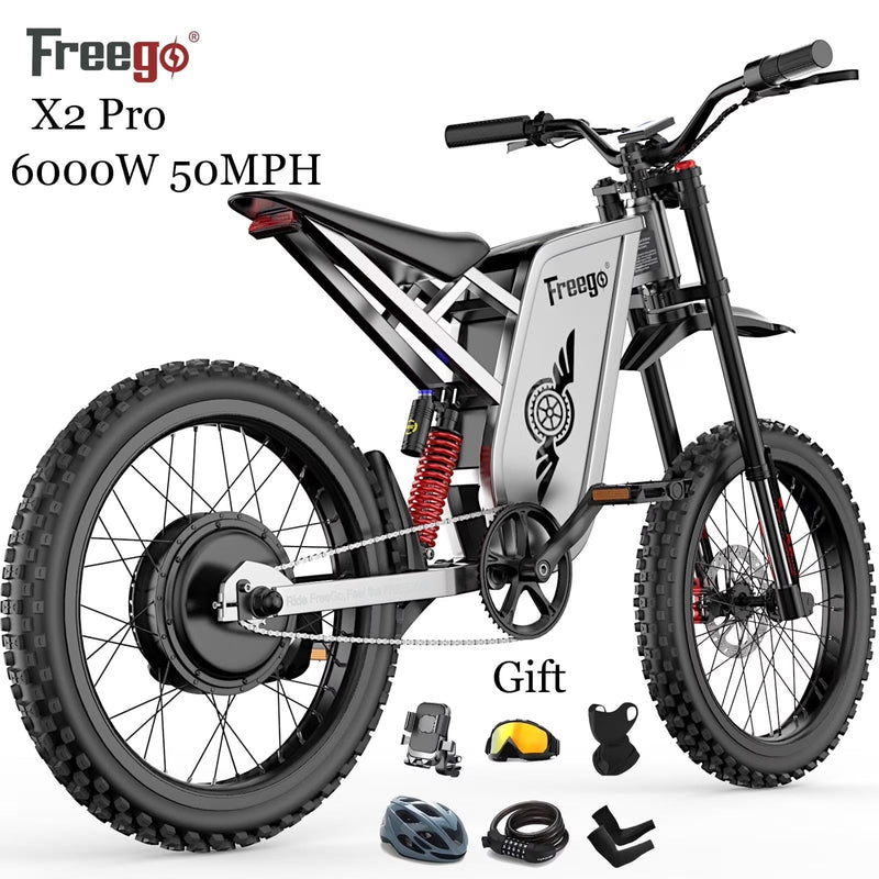 6000W(Peak) Motor 60V/30Ah Battery Freego X2Pro Electric Motorcycle for Adults, Electric Bike,50MPH/7 Speed Off Road Electric Bicycle,19 x 2 Full... S7