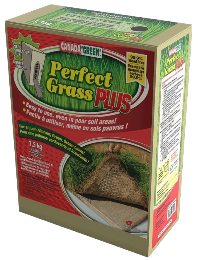 Canada Green Perfect Grass Plus 3-0-3 Grass Seed, Fertilizer & Vermiculite Mixture, 1.5kg X5