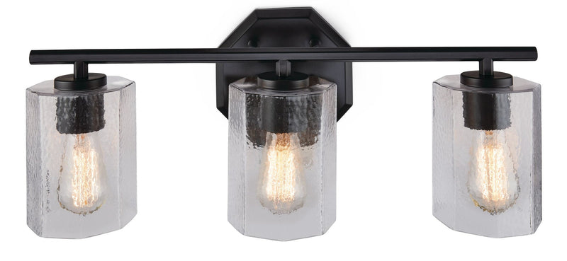 CANVAS Bridgewater 3-Light Vanity Light Fixture with Rippled Glass Shade, Black D7