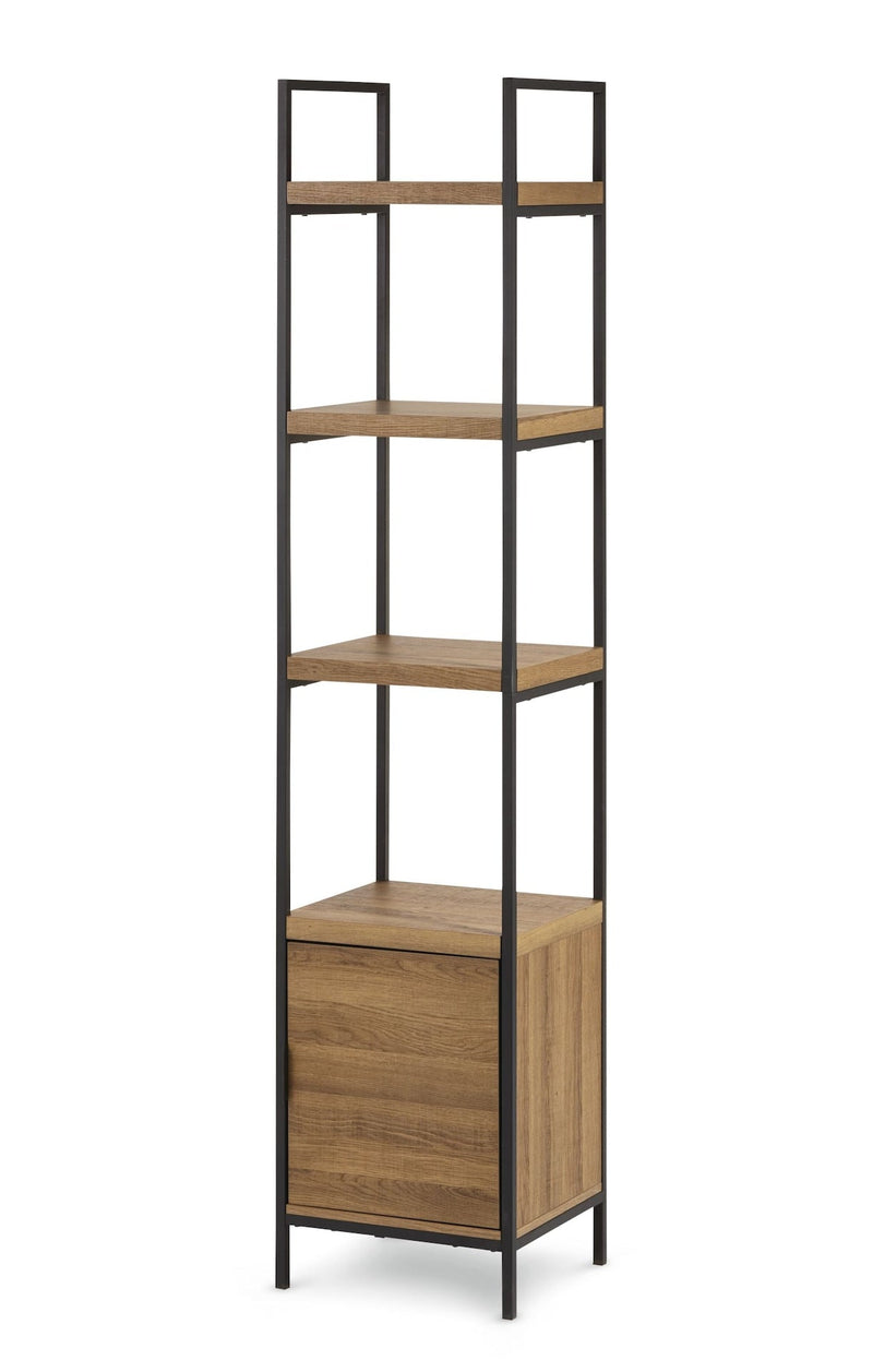 CANVAS Robson 4-Tier Metal Frame Narrow Bookcase With Storage Door, Oak Finish Q0