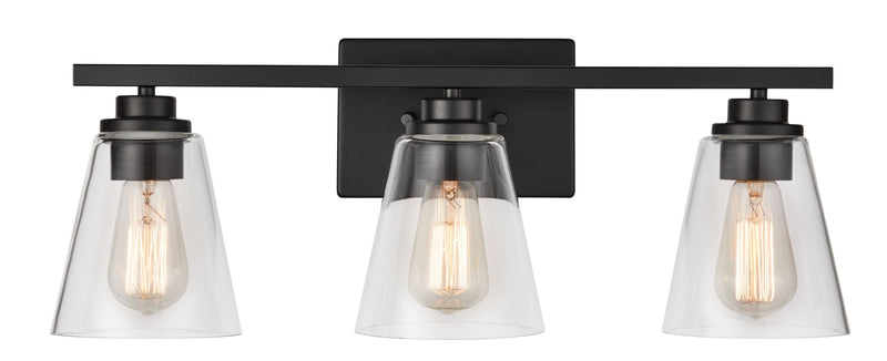 CANVAS Venlaw 3-Light Vanity Light Fixture with Clear Glass Shade, Matte Black E3