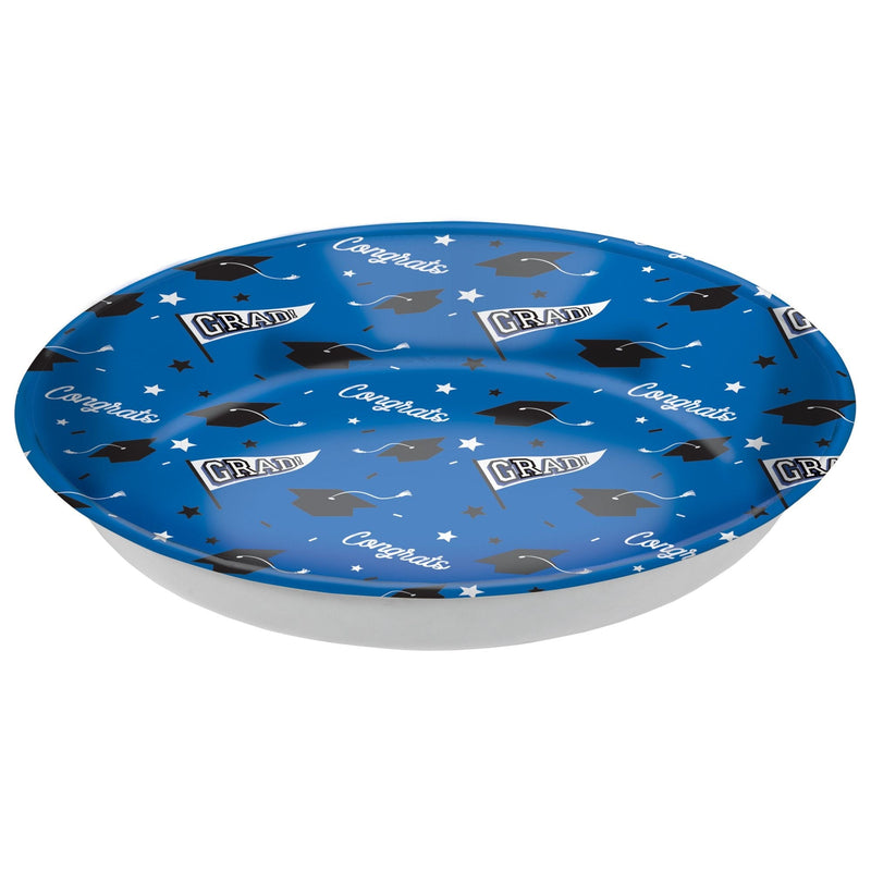 "Congrats Grad" Round Plastic Reusable Serving Bowl, Blue, 14-in, for Graduation J4