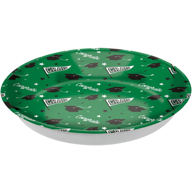 "Congrats Grad" Round Plastic Reusable Serving Bowl, Green, 14-in, for Graduation J9