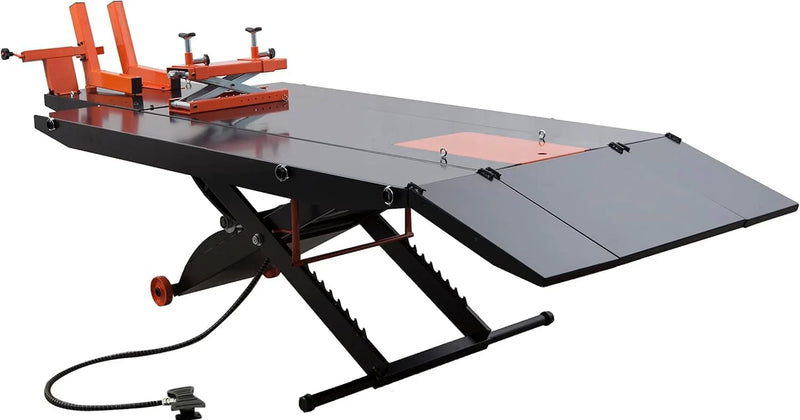 1500LB Air-Operated Motorcycle & ATV Lift Table – 48" Wide with Side Extensions, 2-Year Warranty S3