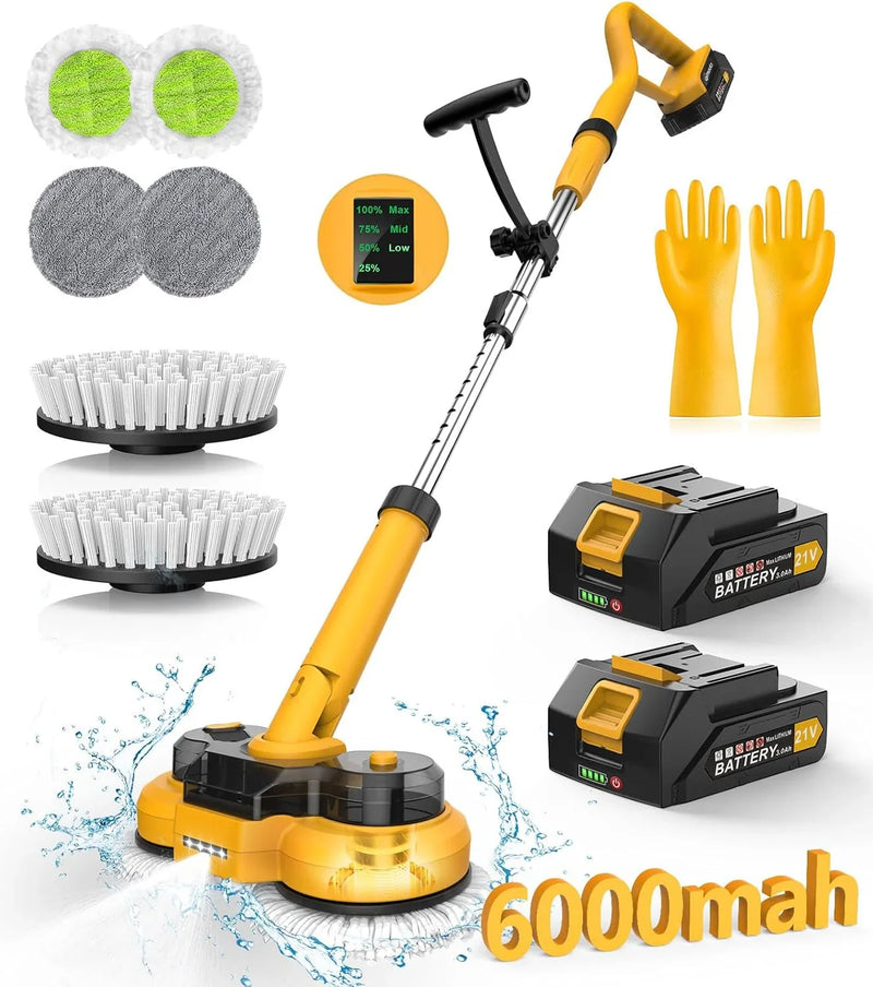 6000mAh Battery Electric Mop M1, 800RPM Cordless Electric Power Scrubber & Mops for Floor Cleaning, Best Automatic Spin Mops with Smart Display,Rotating Mop with LED Light & Water Spray-qimedo D2