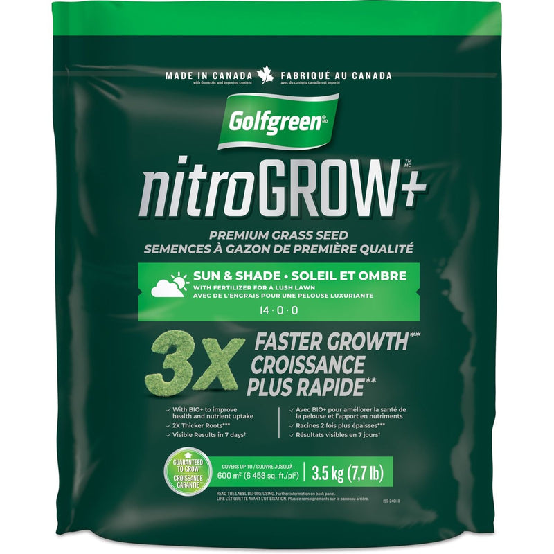Golfgreen Nitrogrow+ Premium Nitrogen Enriched Sun and Shade Grass Seed with Fertilizer, 14-0-0, 3.5kg N3