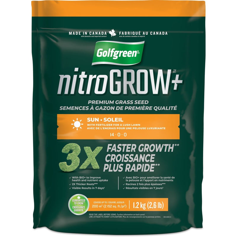 Golfgreen Nitrogrow+ Premium Nitrogen Enriched Sun Grass Seed with Fertilizer, 14-0-0, 1.2kg Z3