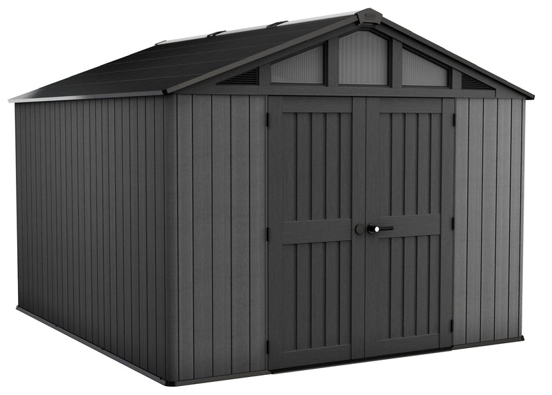 Keter Apex Resin 2-Door Outdoor Storage Shed with Full Length Skylight, Grey, 10-ft x 11.5-ft E8