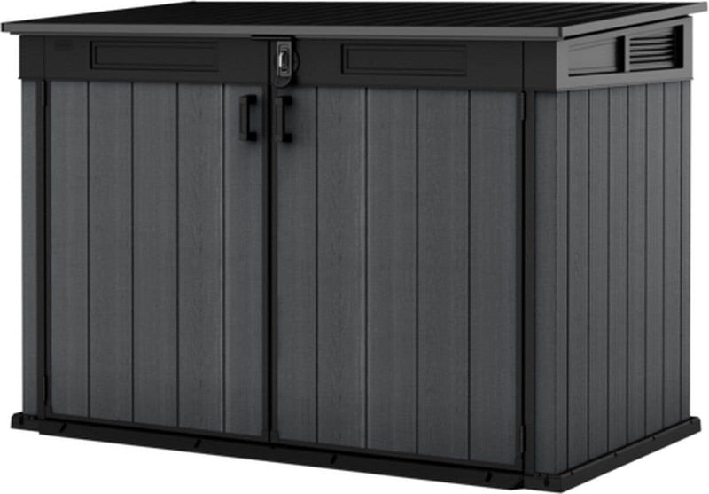 Keter Cortina Mega Horizontal 2-Door Resin Outdoor Storage Shed with Built-In Ventilation & Open Roof/Lid, Grey, 533-Gal K4