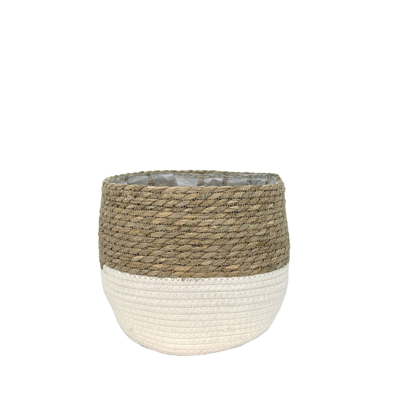 Lynne Weave Cotton Jute Round Basket Planter with Leaf-Proof Plastic Lining, 6-in I3