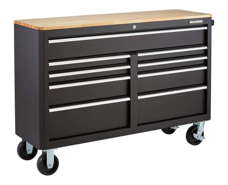 MAXIMUM Tool Storage Cabinet, Built-In Power Bar with USB, 9-Drawer, 56-in, Matte Black C9