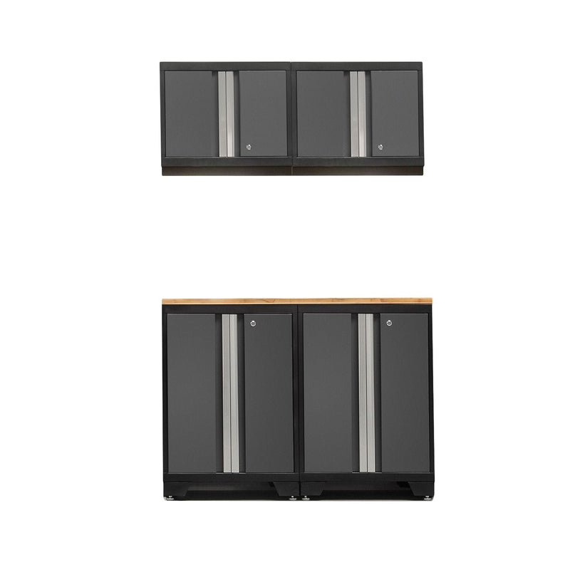 NewAge Bold Series Lockable 24-Gauge Steel Garage Cabinetry Set with Bamboo Top, Black/Grey, 48-in x 18-in x 76.75-in, 5-pc X9