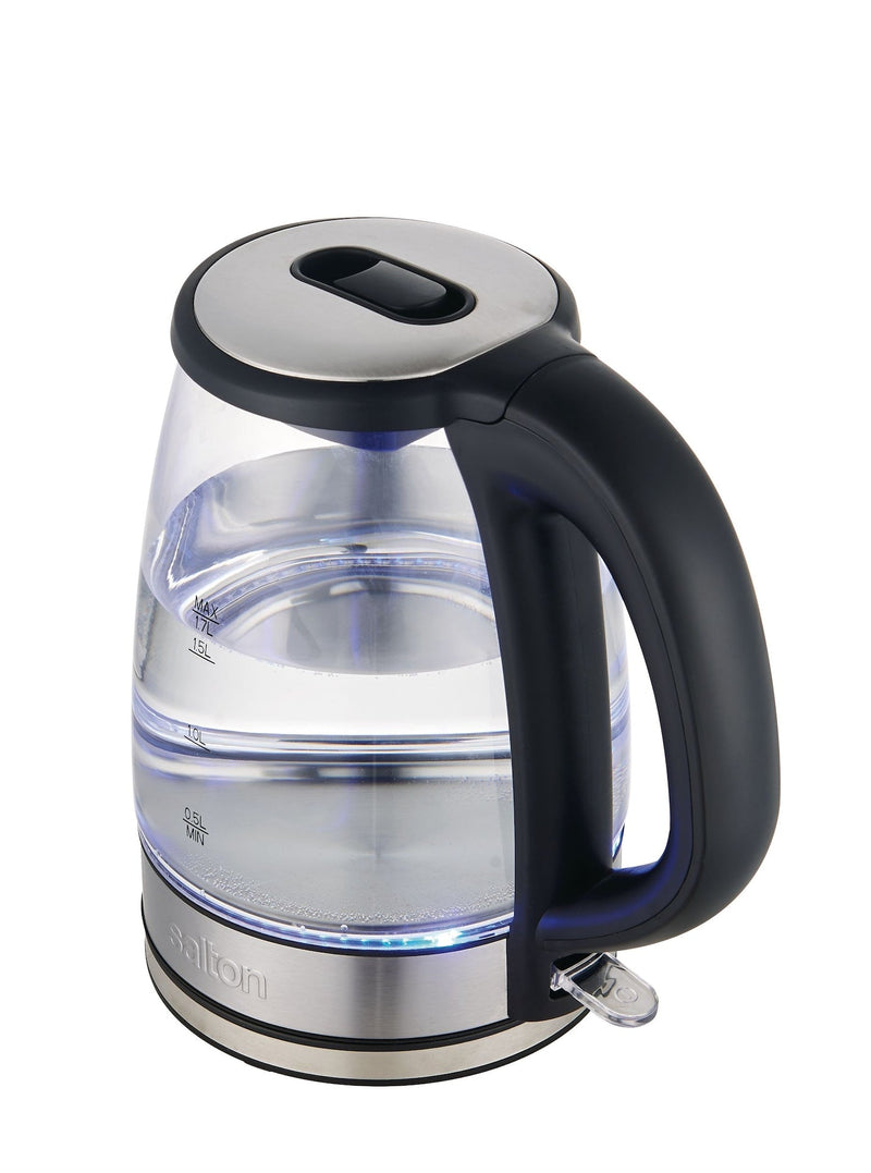 Salton Cordless Electric Glass Kettle with Auto Shut Off, Black/Stainless Steel, 1.7-L U3