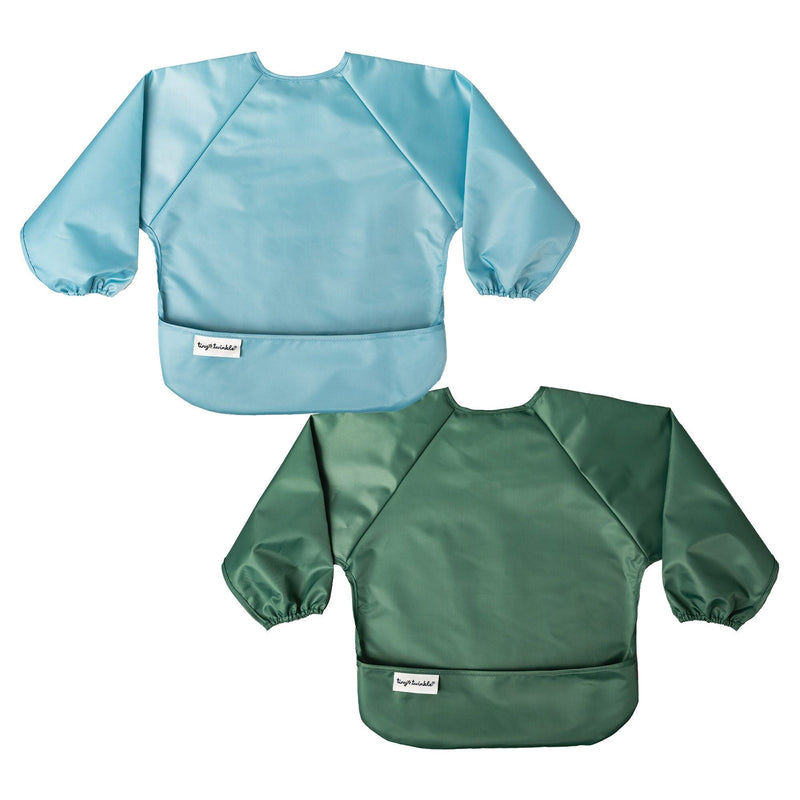 Tiny Twinkle Mess-Proof Apron Bibs, Slate/Olive, 2-pk Q9