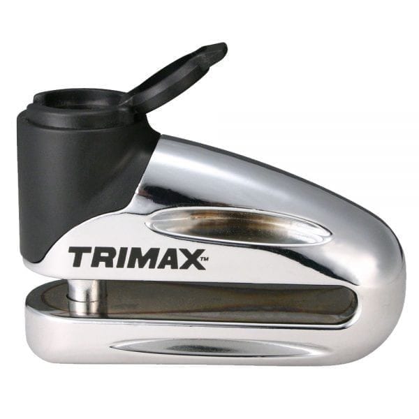 Trimax Hardened Metal Motorcycle Disc Lock with 10mm Pin, Chrome/Silver with Pouch & Cable D2