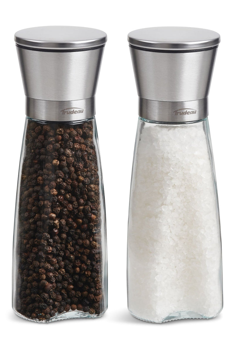 Trudeau Stainless Steel/Glass Salt & Pepper Grinder Mill Set, Pre-Filled, 8-in, 2-pc P3