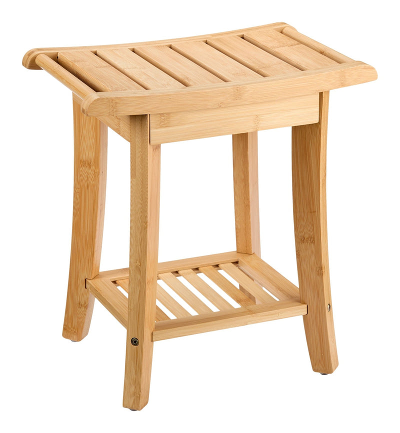 Type A 2-Tier Bamboo Wood Bathroom Stool with Shelf W7