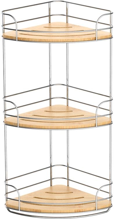 Type A 3-Tier Bamboo Corner Shower Caddy, Silver/Natural X8