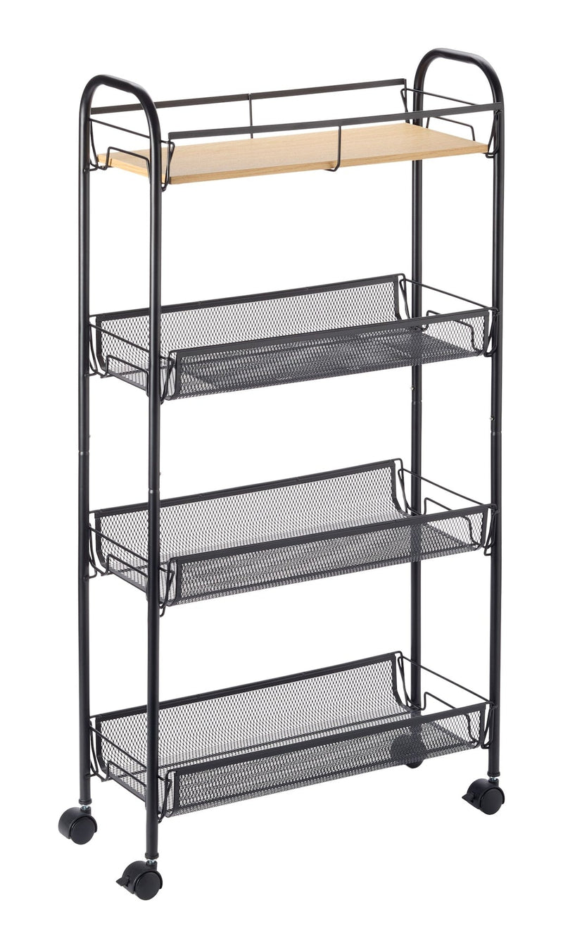 Type A 4-Tier Open Mesh Wire Slim Storage Cart, Black, 17.2x32.6-in J7